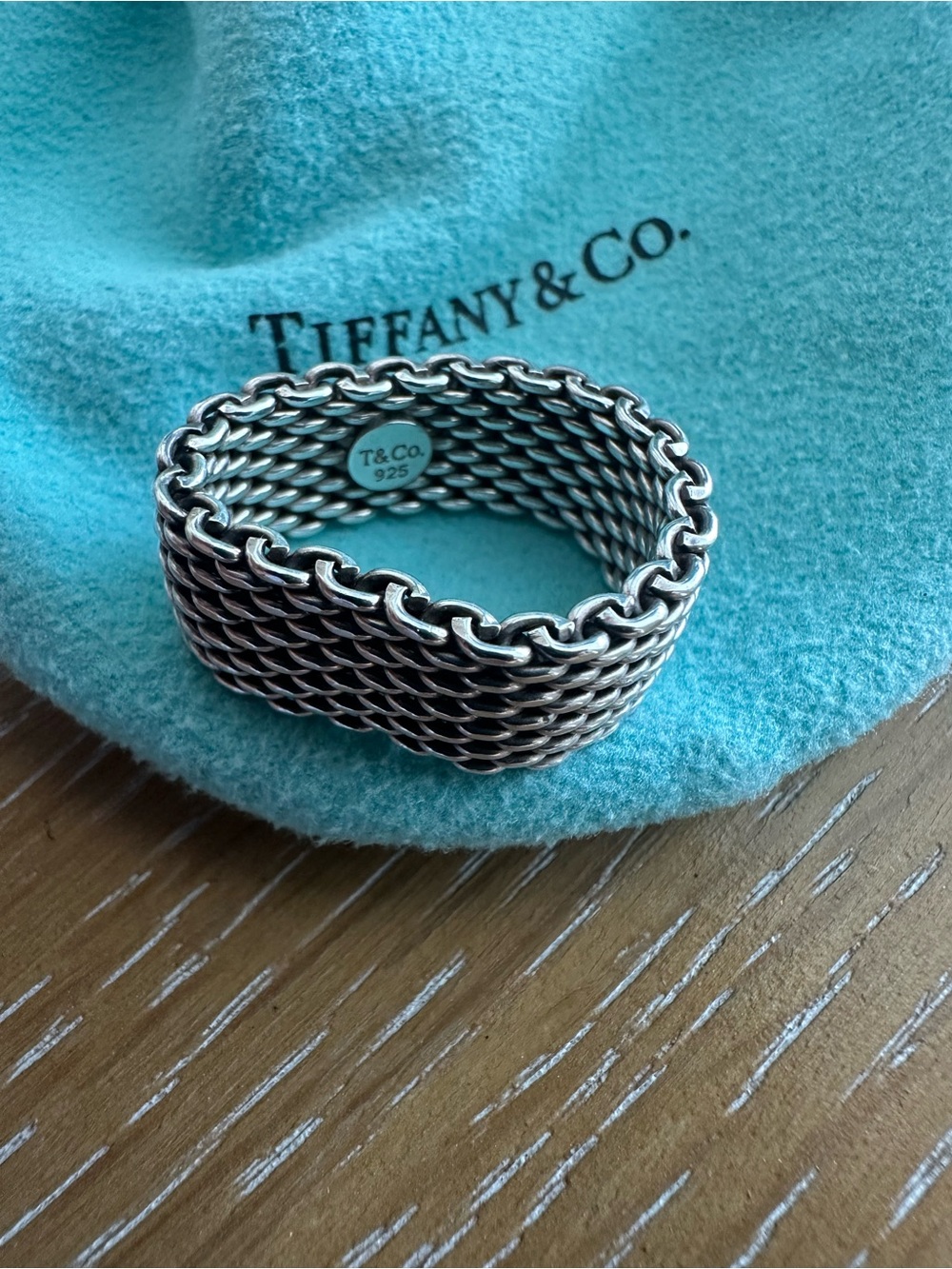 Tiffany & Co. Retired Somerset Sterling Silver Mesh Band Ring Size 8